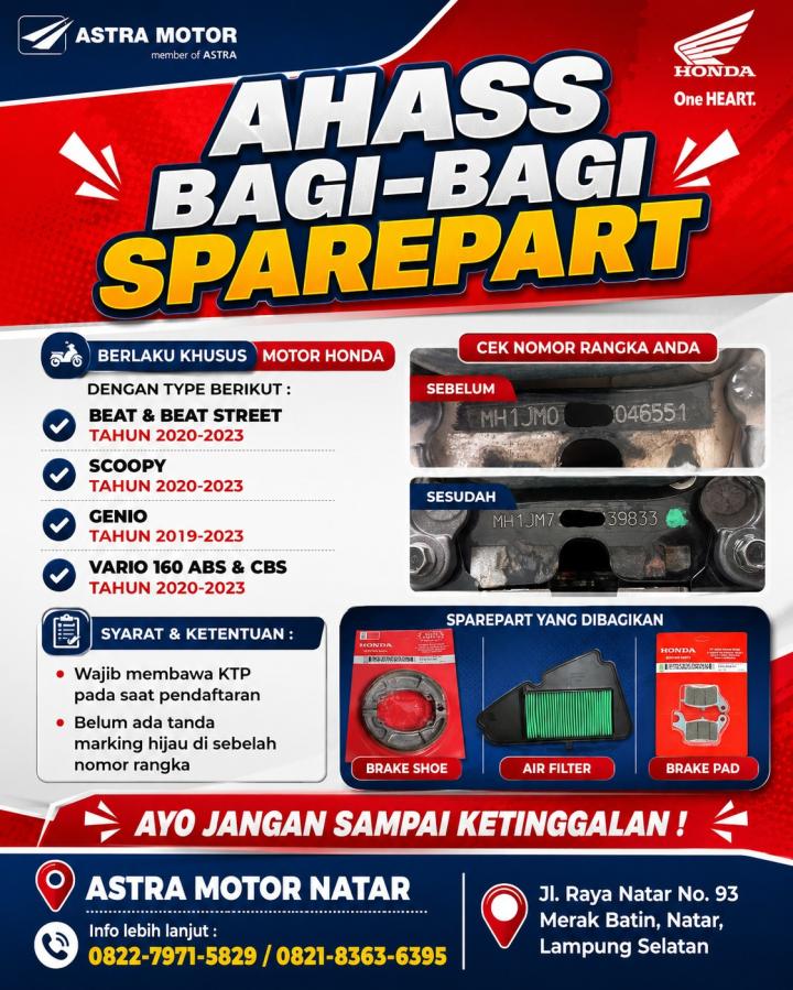 ASTRA MOTOR NATAR GELAR PROGRAM “AHASS BAGI-BAGI SPAREPART” UNTUK KONSUMEN HONDA